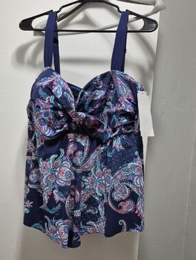 Christina Navy Tankini Top with Pink and Teal Paisley
